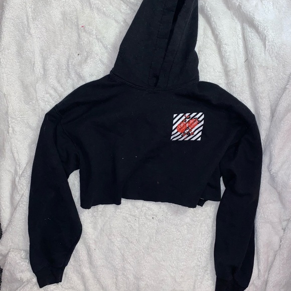 women’s black cropped rose hoodie - Picture 2 of 4